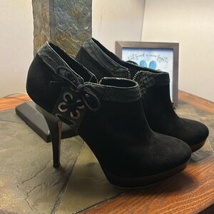 Coach Black Suede Ankle Booties with Bow & Cutout Detail
